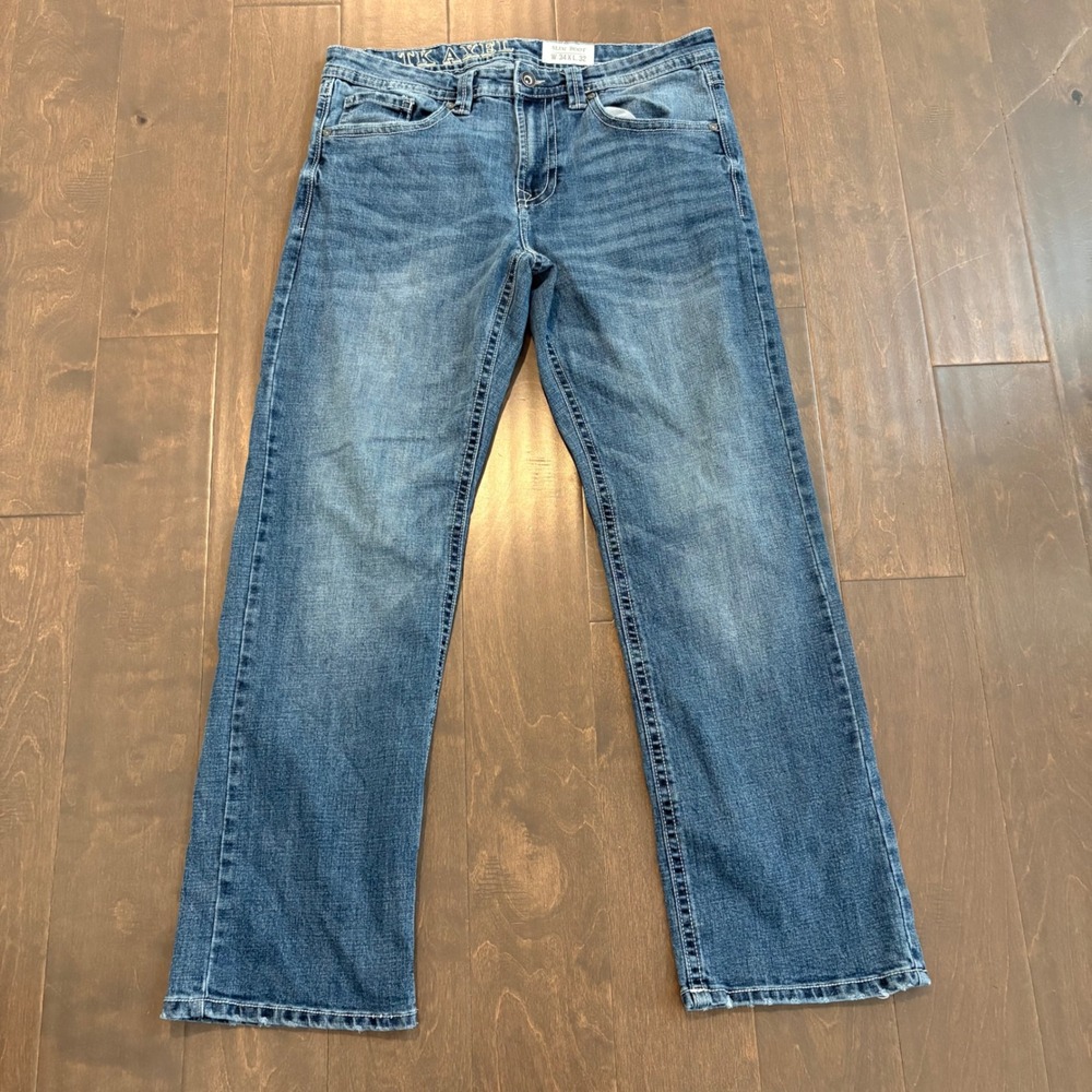 TK Axel Jeans Mens 34x31 (Tag 34x32) Medium Wash Slim Boot‎ Embroidered Pockets